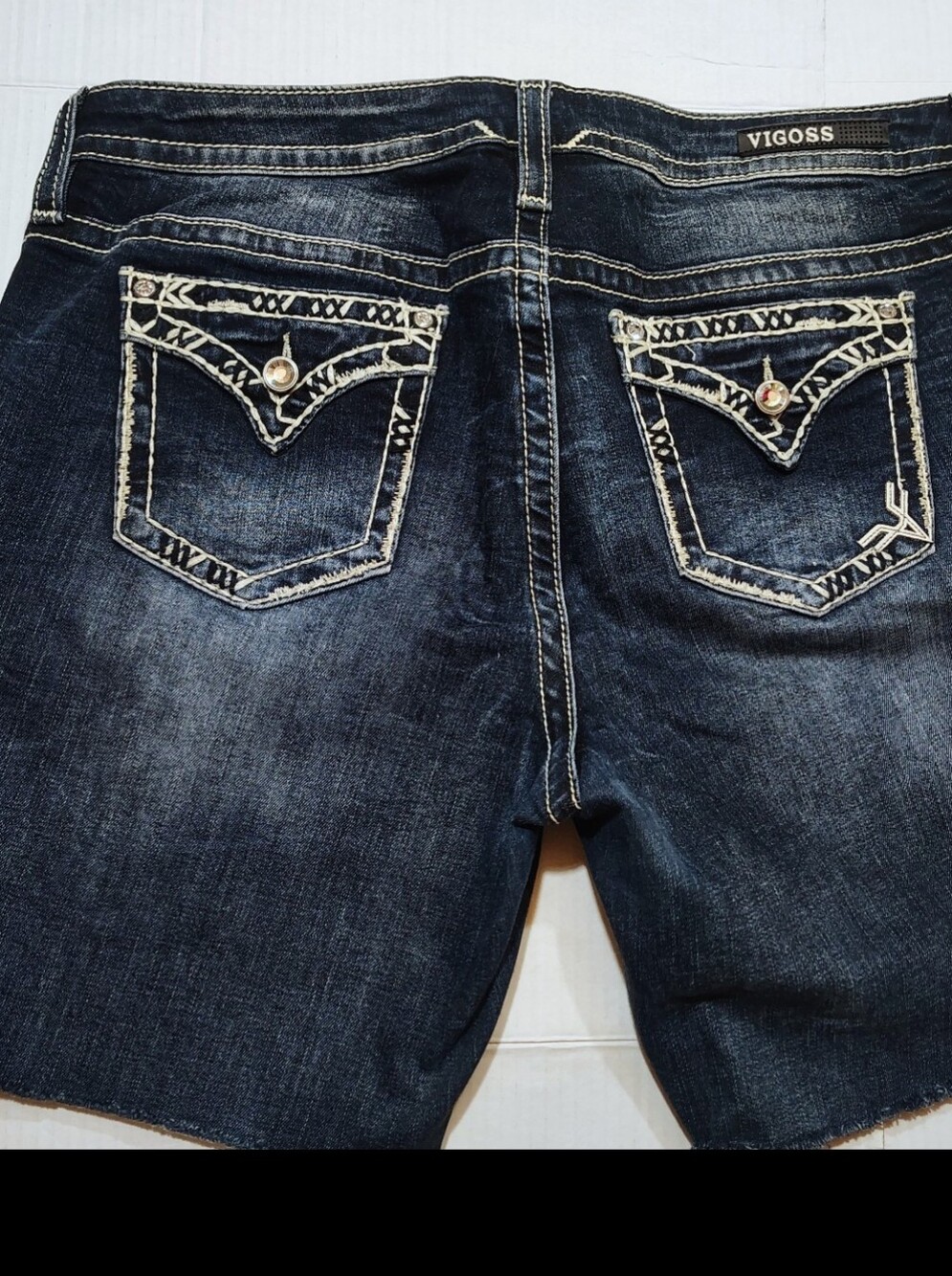 Vigoss Bermuda Shorts, Women Denim Embroidered Pockets Distressed, Blue, 16